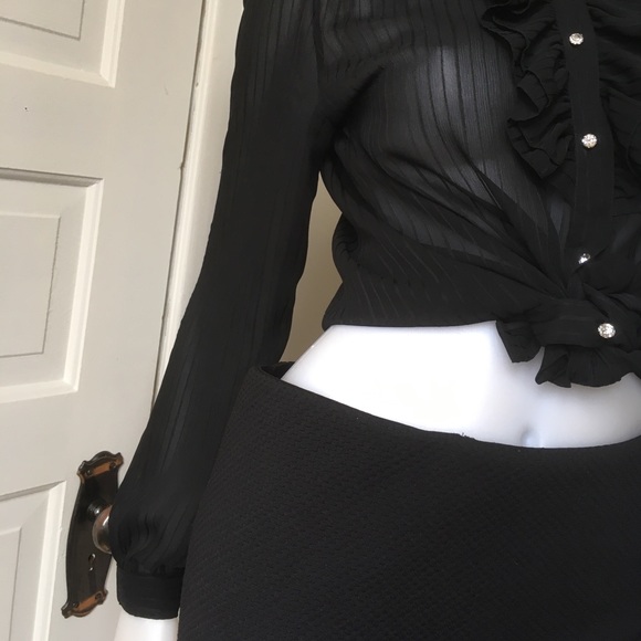Sheer ruffle Black striped blouse sm - Picture 3 of 15